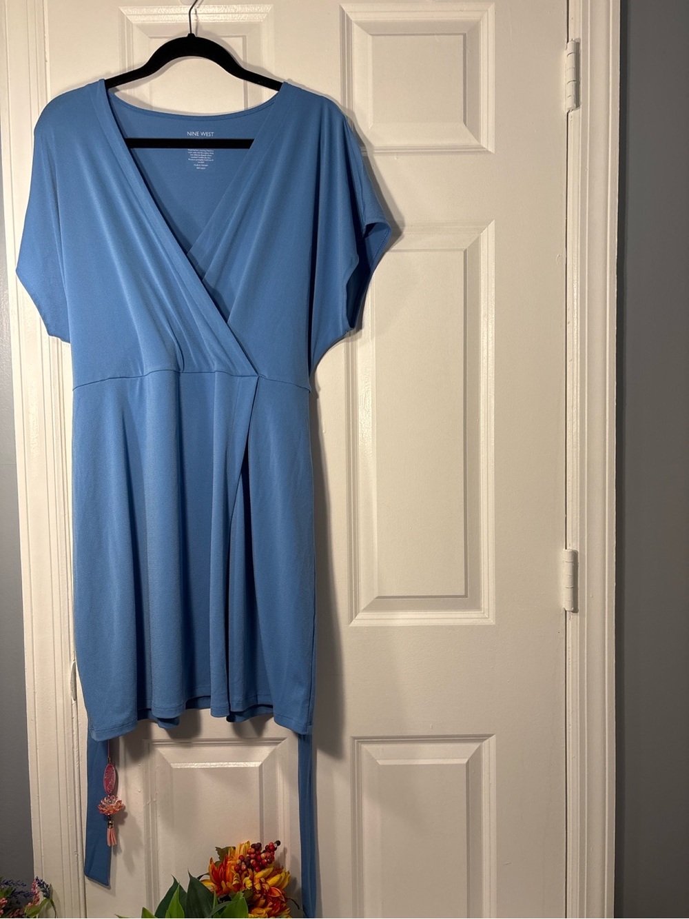 Nine West Blue Wrap Style Tie-Waist Dress – XXL